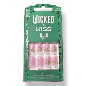 KISS x WICKED Press-On Nails - "Bloom in Land" Pink, Oval, 28ct Limited Edition